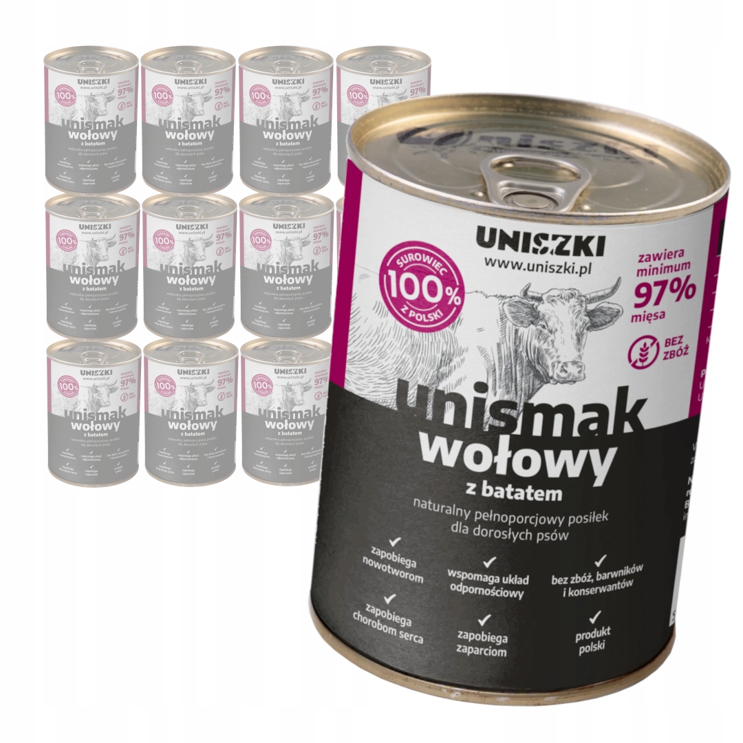Levně Uniszki Unismak 12x400g Bezobilné Vlhké Krmivo pro psy s hovězím masem a batátem