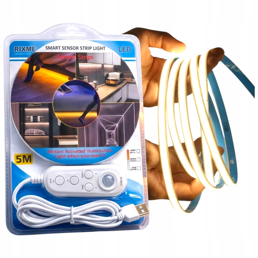 Usb Led pásek s pohybovým senzorem Cob 5 m 4000K Bílý Neutrální 5V