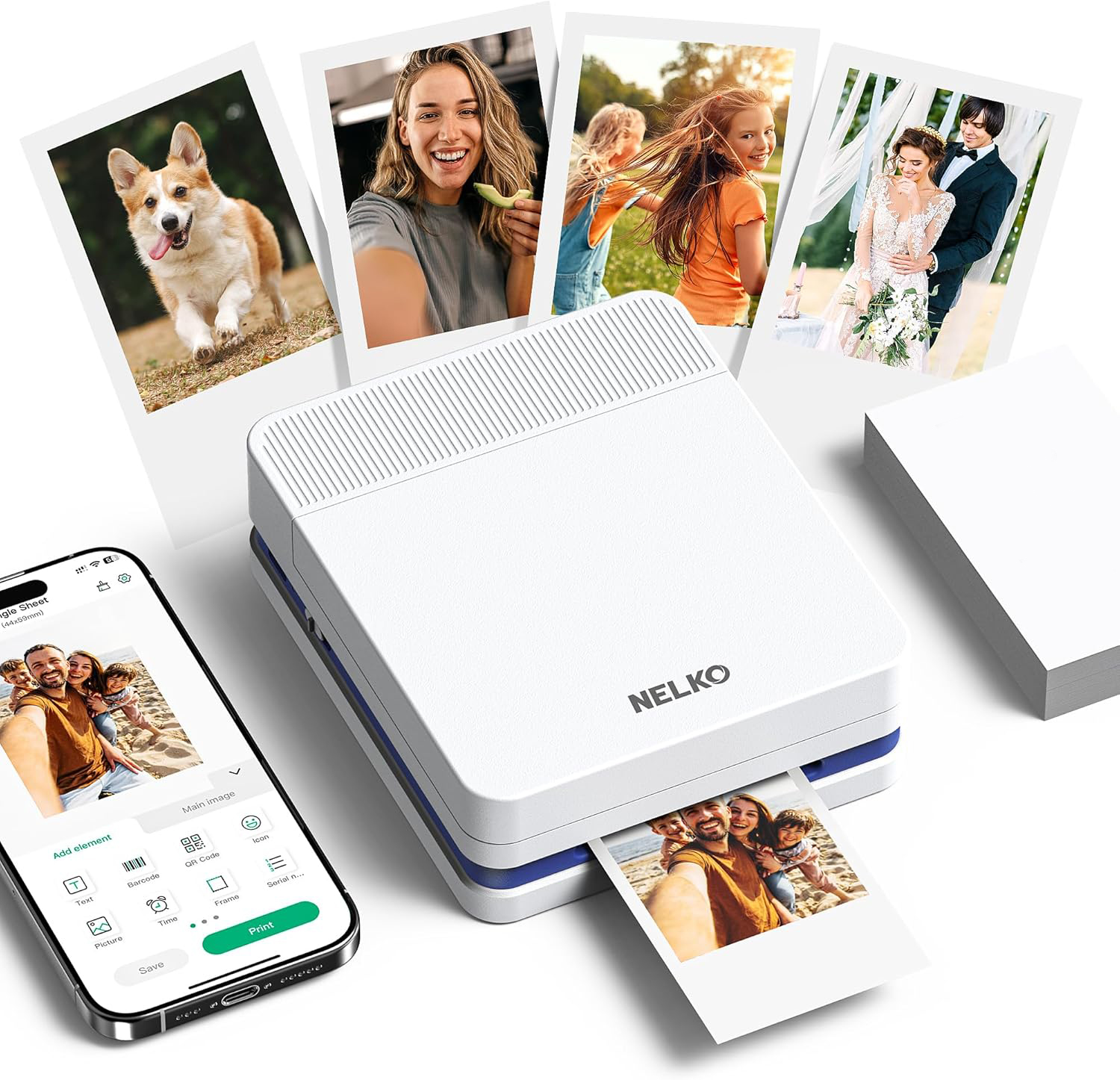 Drukarka Bluetooth NELKO PP03 Druk Zdjęć Kolor 600DPI do Telefonu Smartfona
