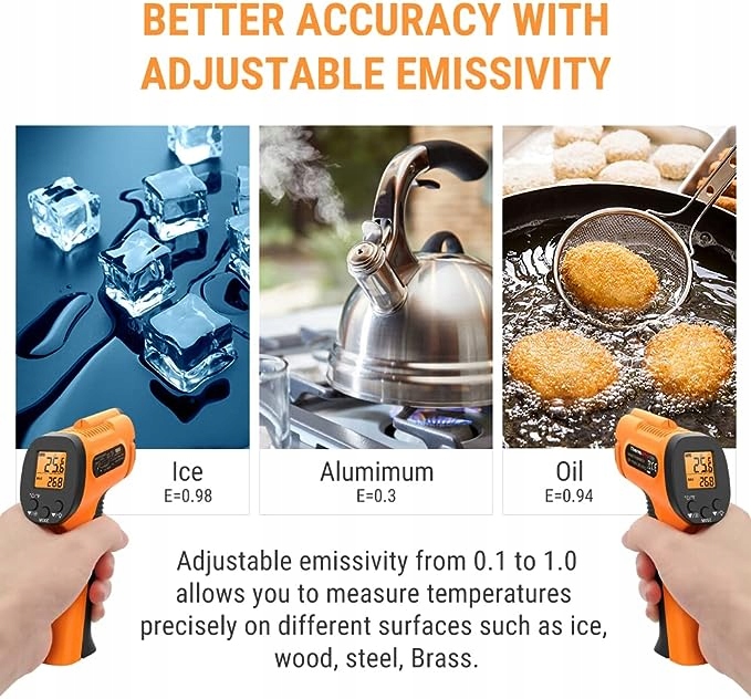 Pirometr ThermoPro TP30, termometr na podczerwień, laserowy miernik temp... Zakres pomiaru temperatury od -50 do 550°C