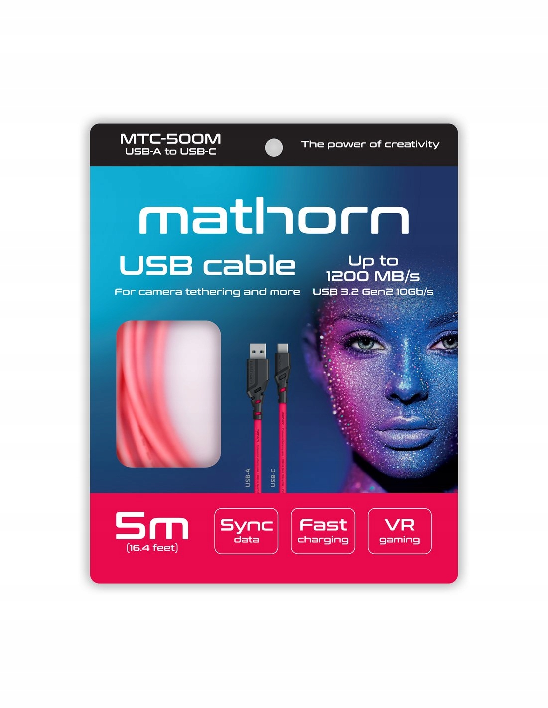 Kabel tethering Mathorn MTC-500M 5m 10Gbps 60W USB A-C Magenta Marka inna