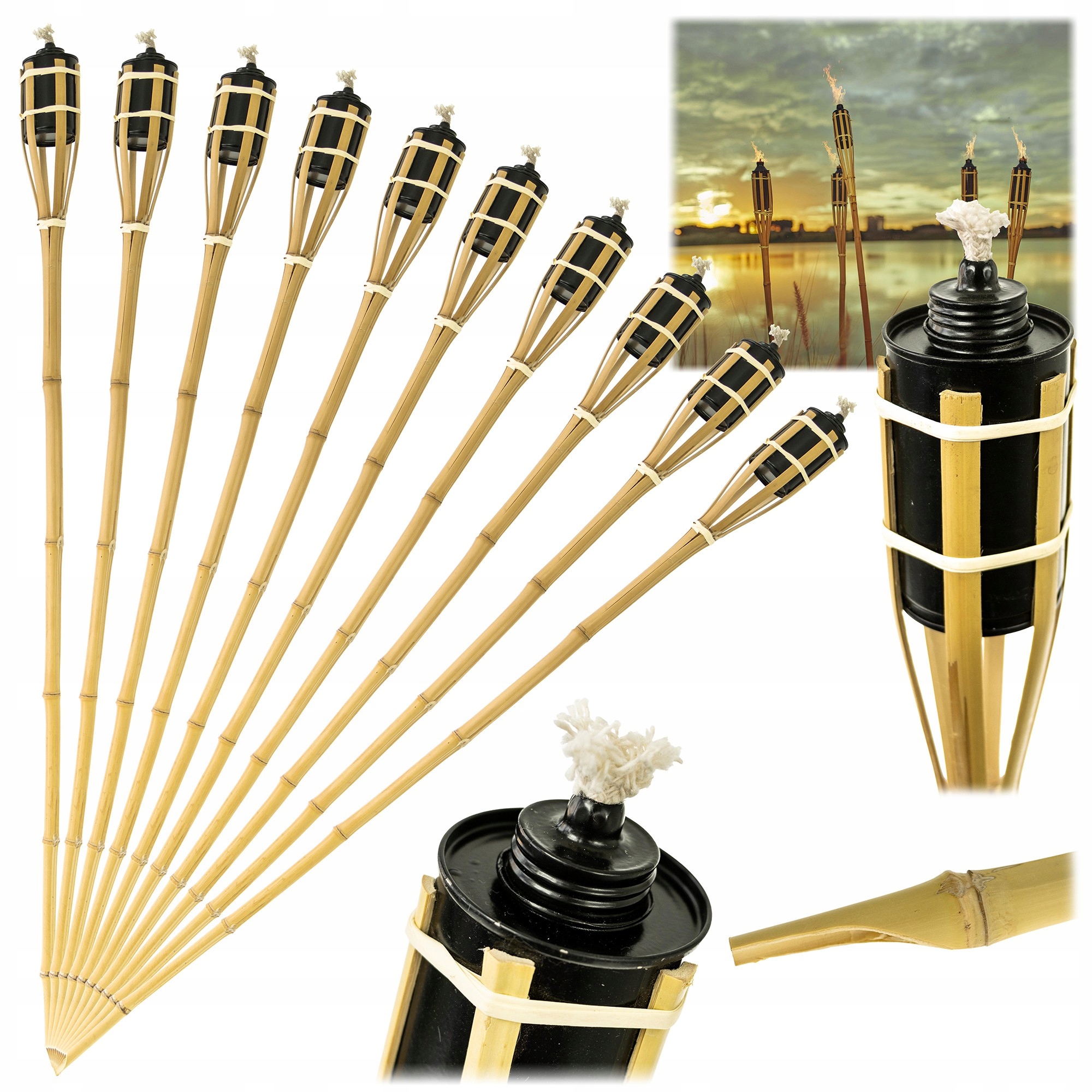 Bambusová zahradní pochodeň přírodní 120 cm na olej, 10 kusů