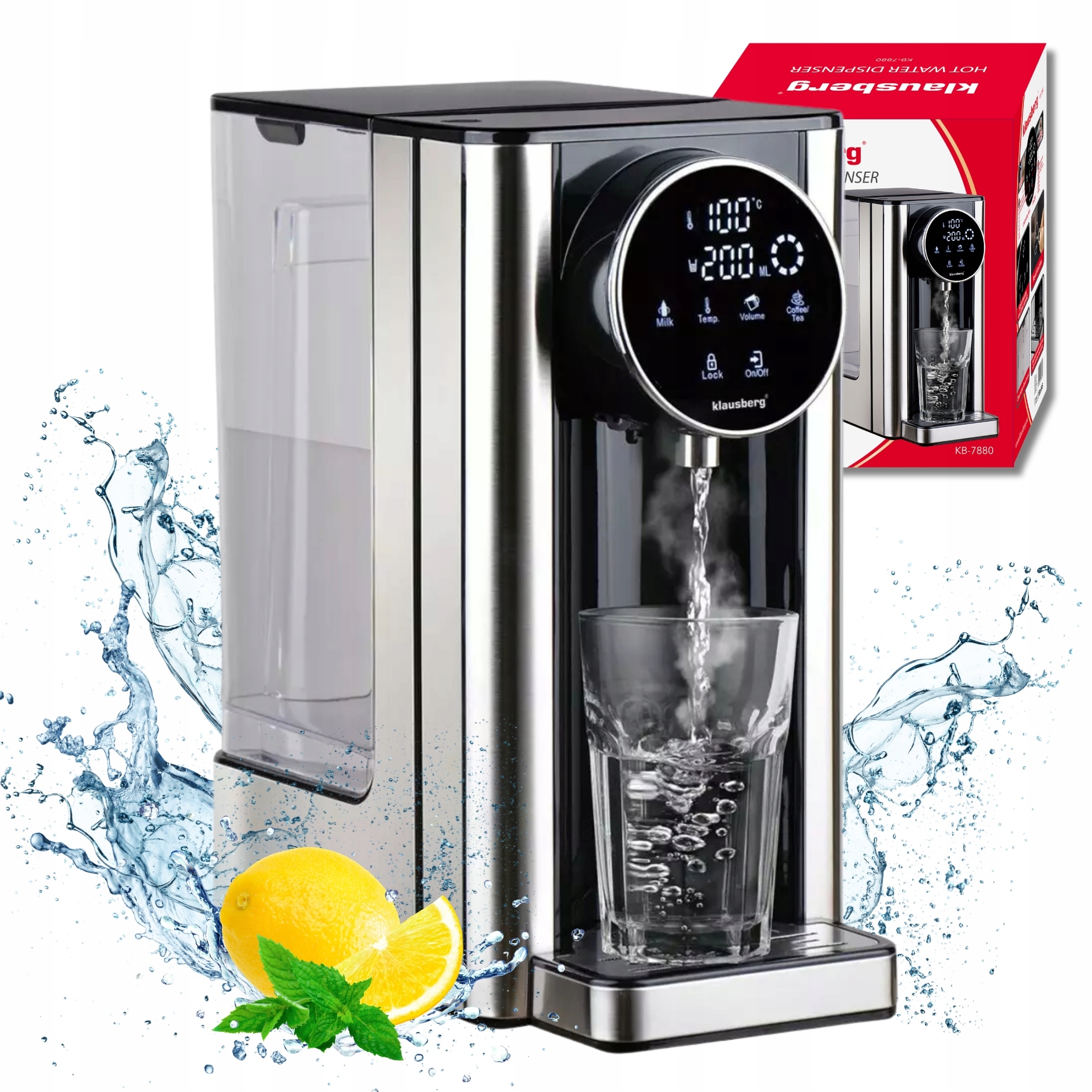 Distribútor horúcej vody Dávkovač Klausberg 2,7L Led 2600W 7 teplôt inox