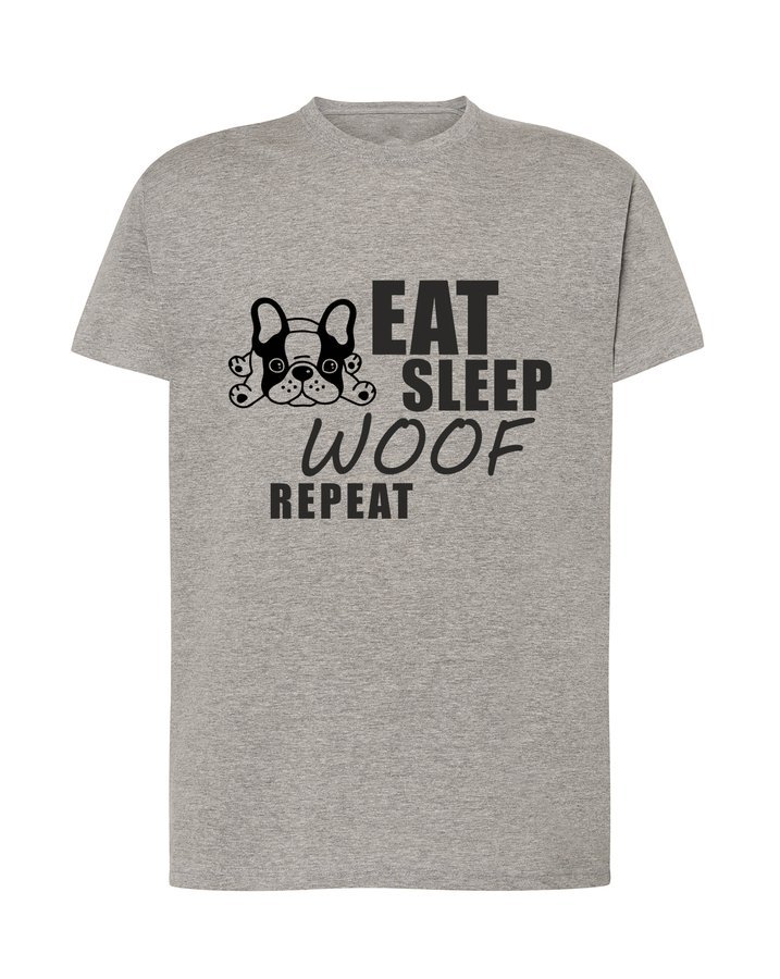 

Koszulka męska Eat Sleep Woof Repeat, szara XL