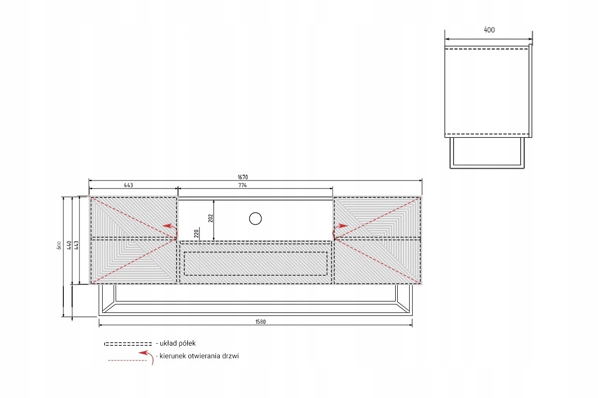 SZAFKA RTV LOFT STOLKIK KOMODA pod TV METALOWY STELAŻ DĄB ARTISAN SZARY MAT Typ stojąca