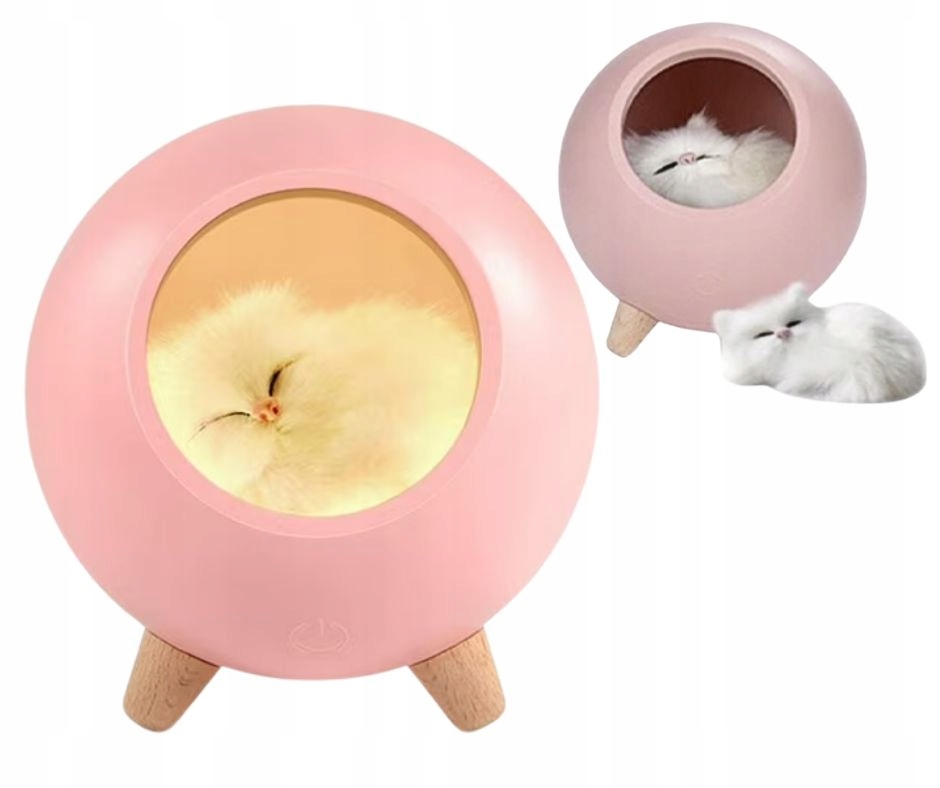 Lampka Nocna Dla Dzieci Z Kotkiem Led Ściemniacz Różowa Usb Ozdoba Lampa