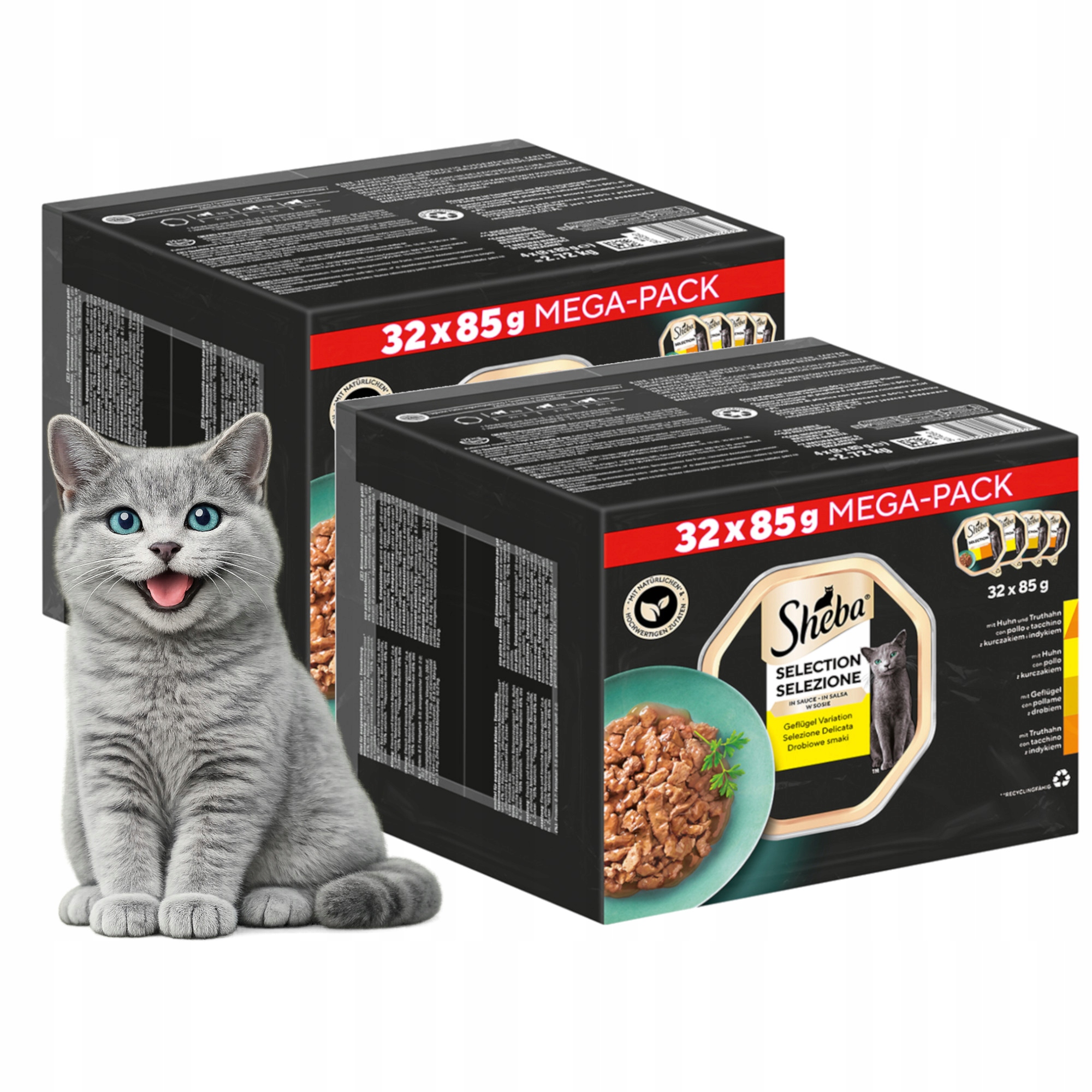 Levně 2x Mokré krmivo pro kočky Sheba Pack Drůbeží tác 32x85 g