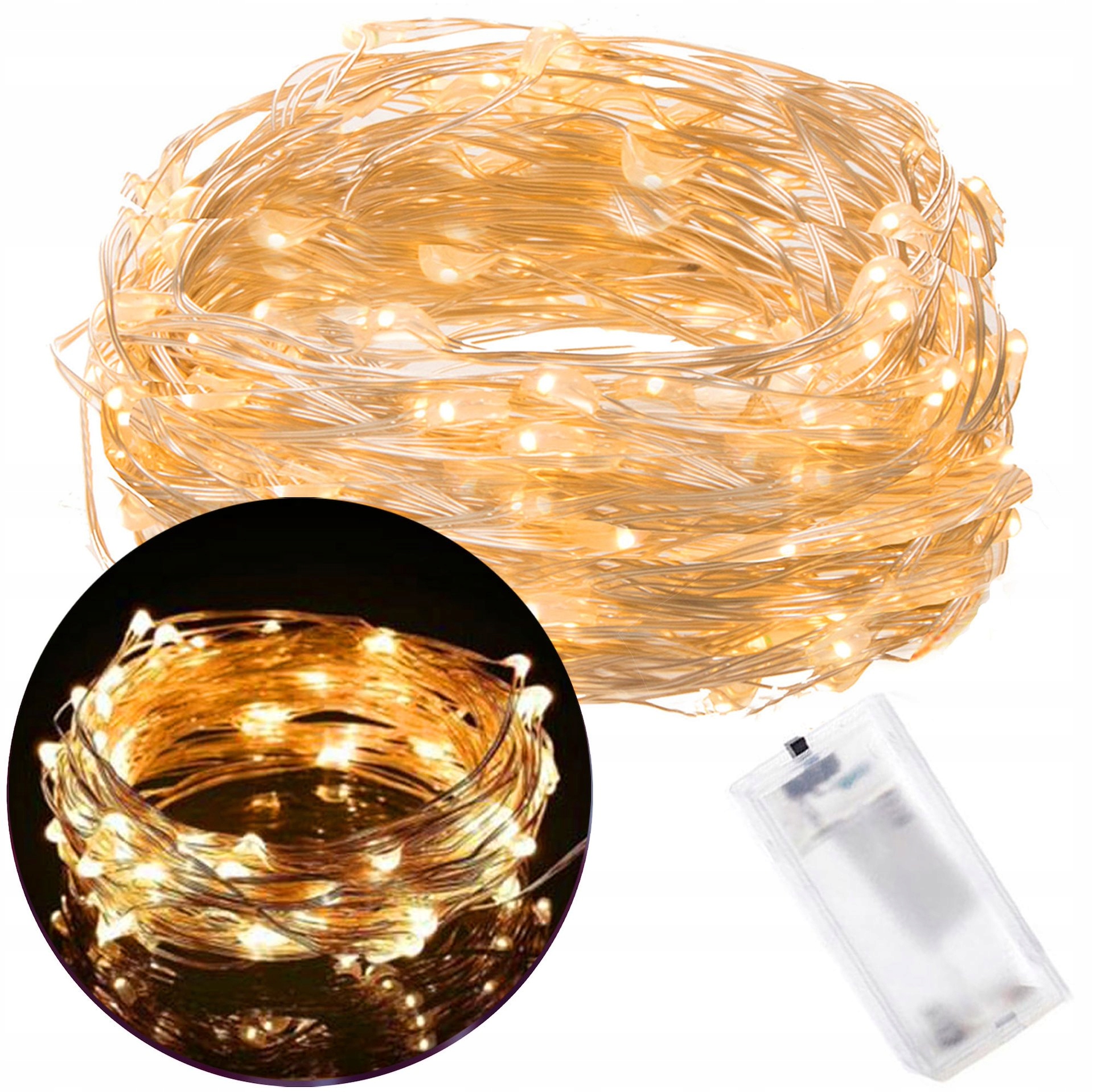 DRÓTOS FÉNYEK 20 LED ELEMES KARÁCSONYFA FÉNYEK MIKRO SZÁLAS MELEG FEHÉR Típus Drótfüzér égősor