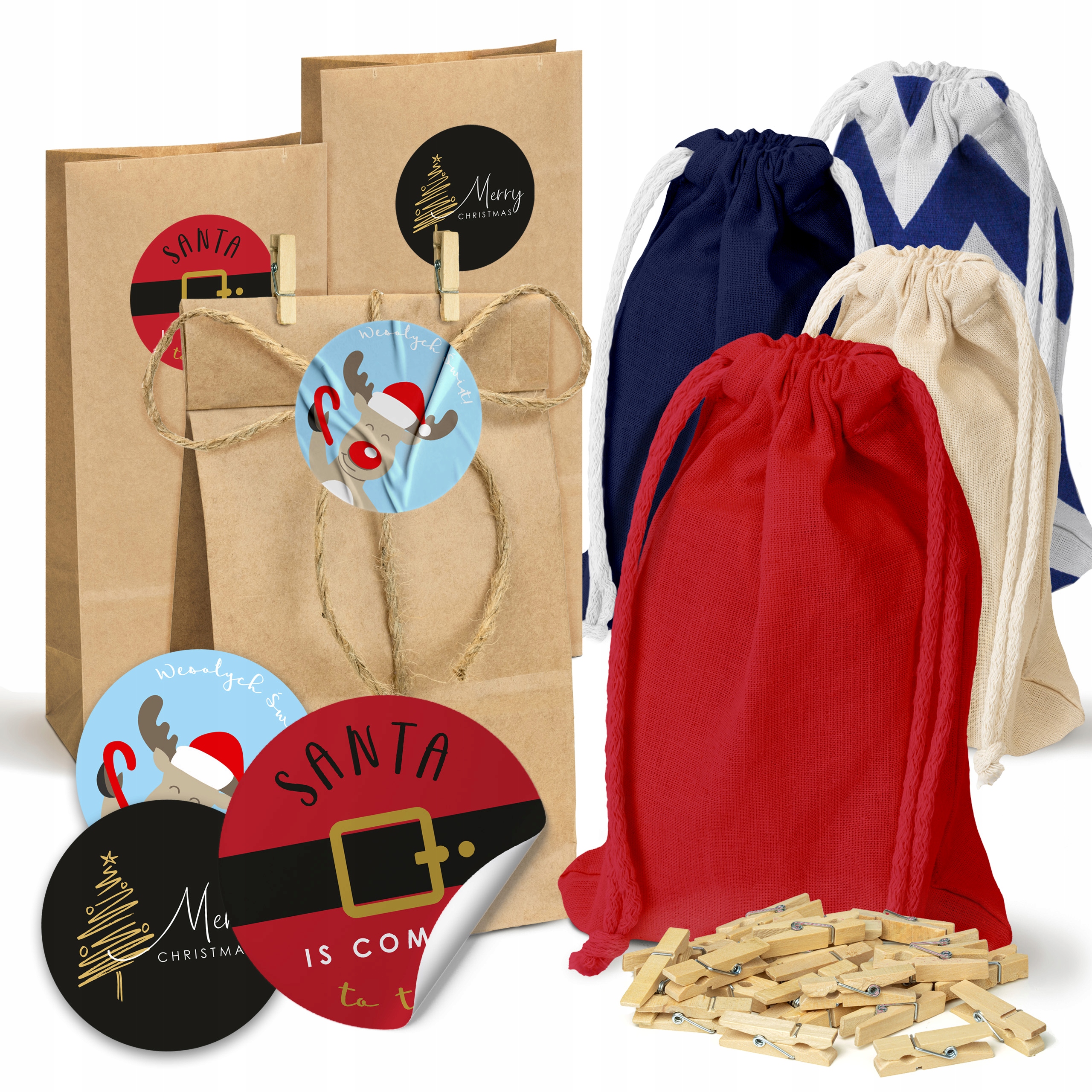 KALENDARZ ADWENTOWY DIY WISZĄCY WORECZKI BAWEŁNIANE SZNUREK JUTOWY eko