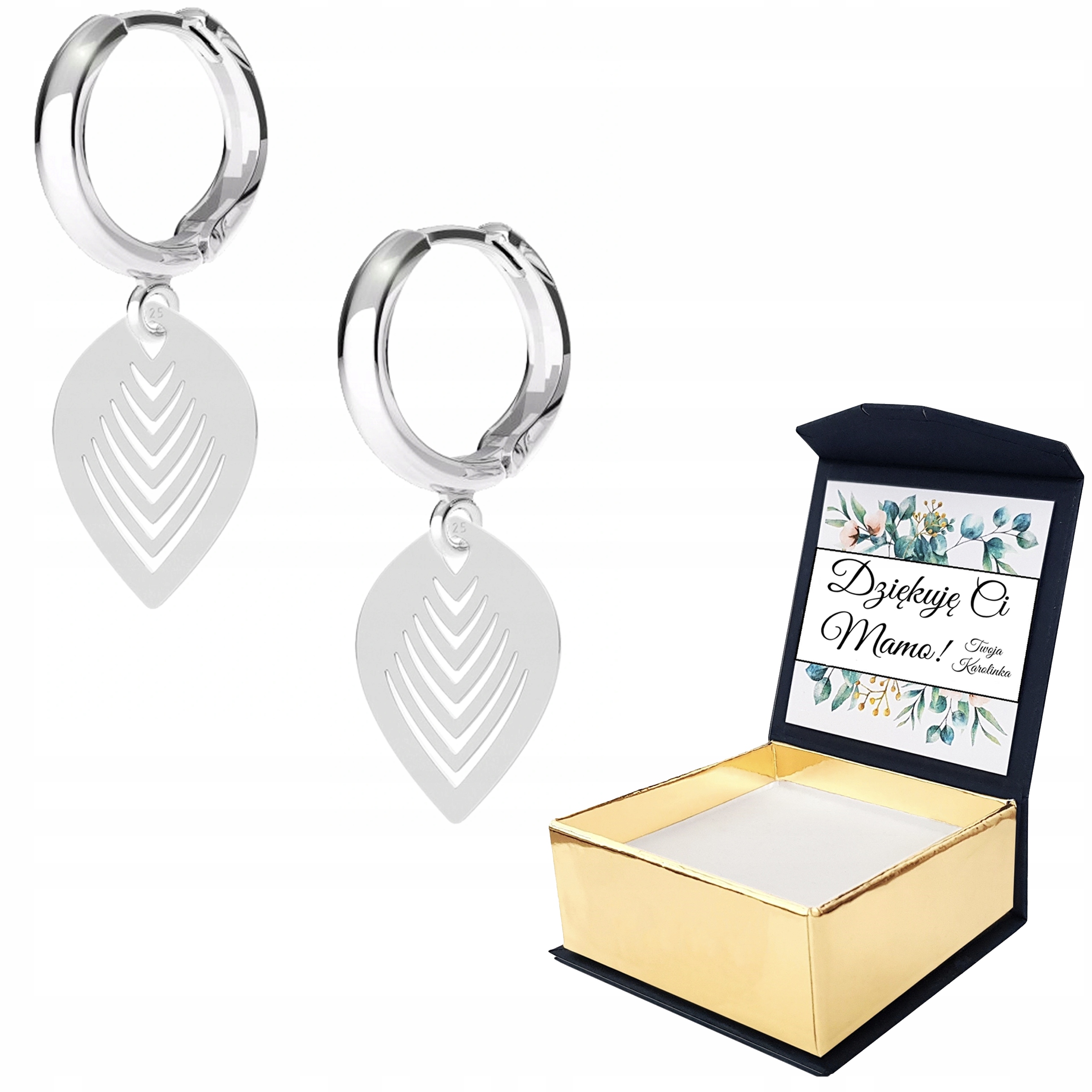 Stříbrné náušnice Lístek List 925 Vlastní Potisk