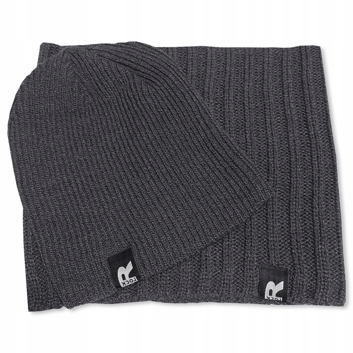 CIEPŁY KOMPLET męski CZAPKA + KOMIN szal ZIMOWY polski JAKOŚĆ SZARY Rozmiar uniwersalny