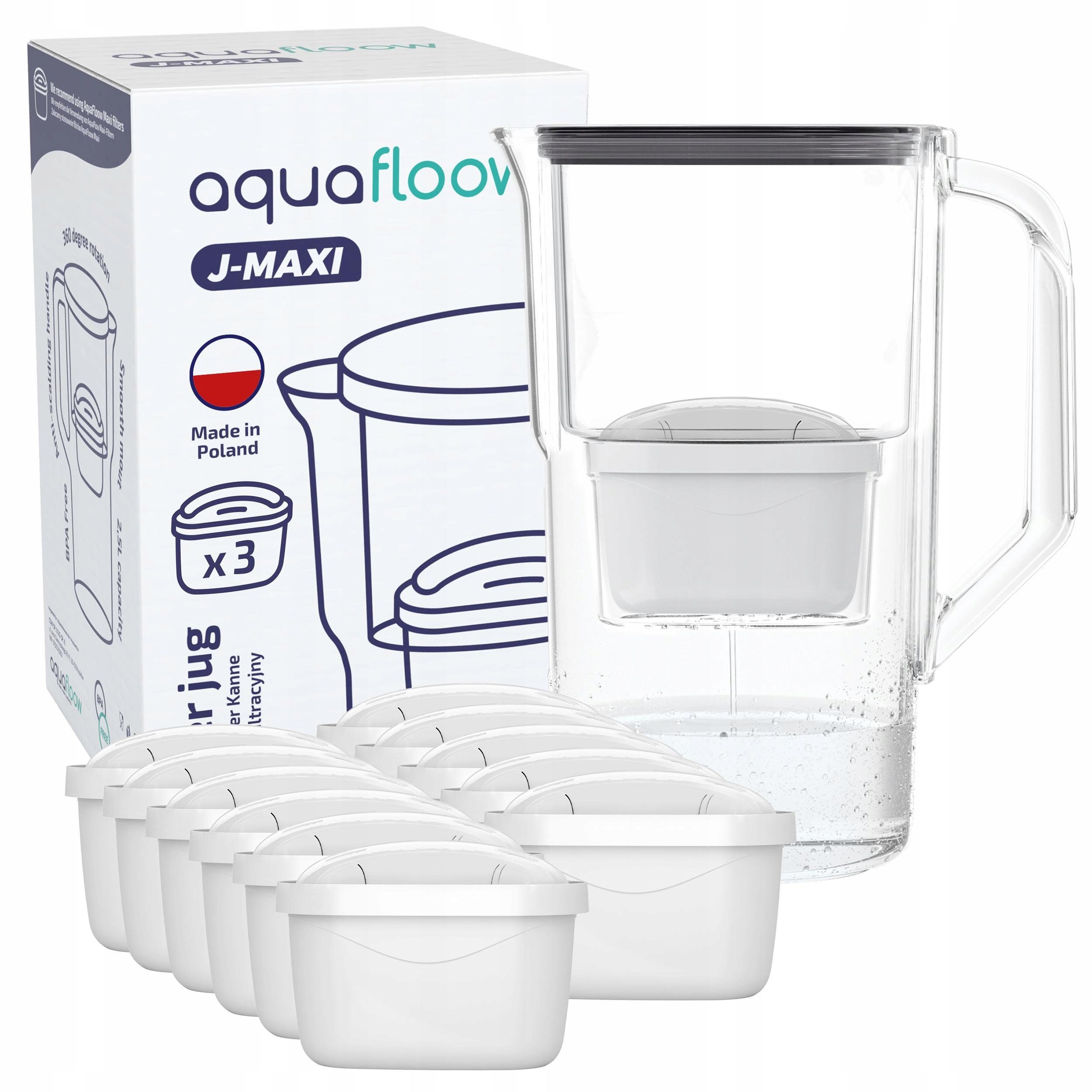 Filtrační konvice AquaFloow J-maxi 2,5 l černá 12 x vodní filtr, náplň Maxi