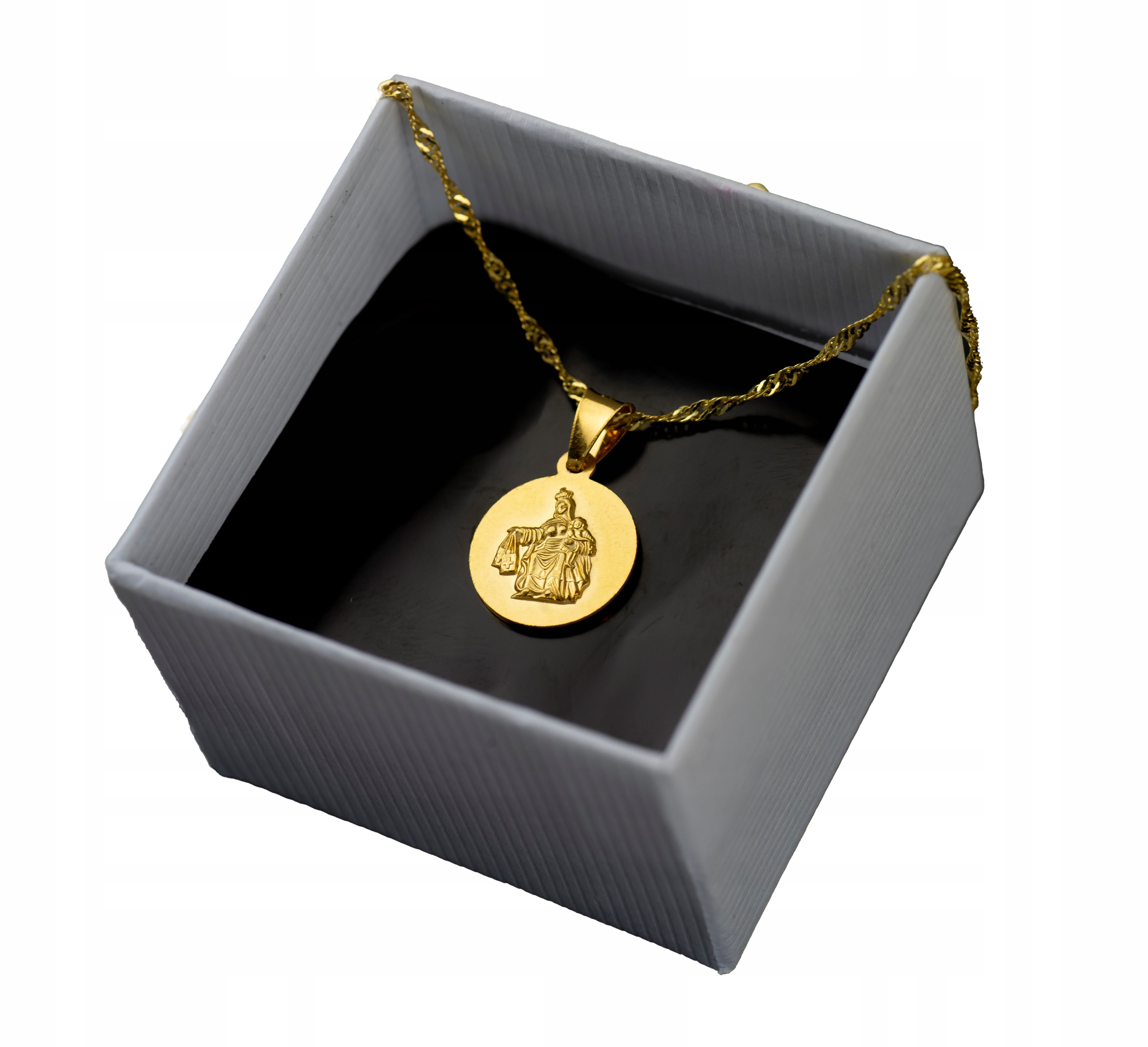 SREBRO ZŁOTY ŁAŃCUSZEK KOMUNIJNY Szkaplerz Medalik