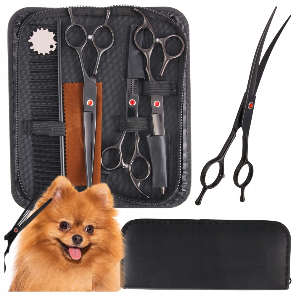 Nůžky Na Stříhání Psů Zakřivené Sada 4 Ks Hřebenů Grooming Set