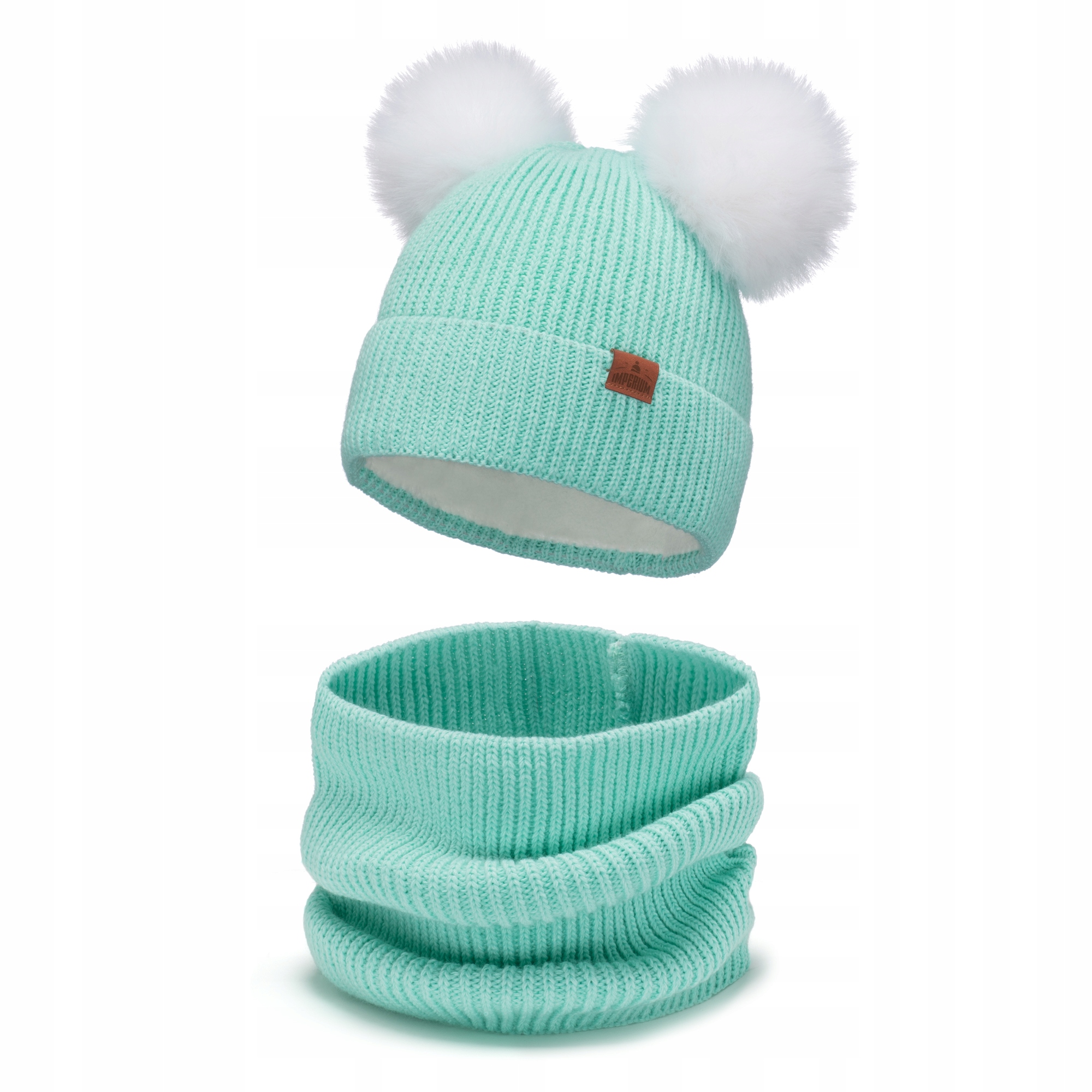 

Czapka zimowa dwa pompony komin Miętowy 46-50