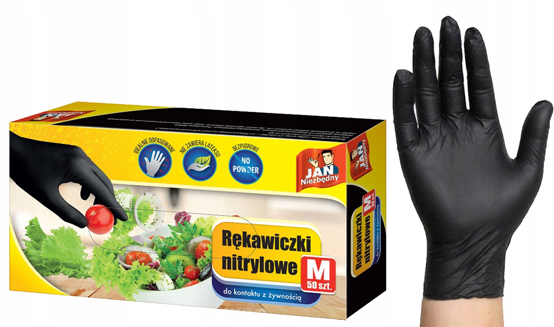 Rękawiczki Nitrylowe Bezpudrowe Jan Niezbędny Uniwersalne 50 szt. Rozmiar M