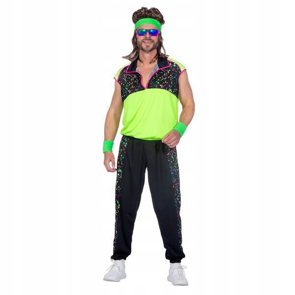 Pánský Fitness Neonový Kostým 80. A 90. Léta Sportovní Karnevalový Karneval