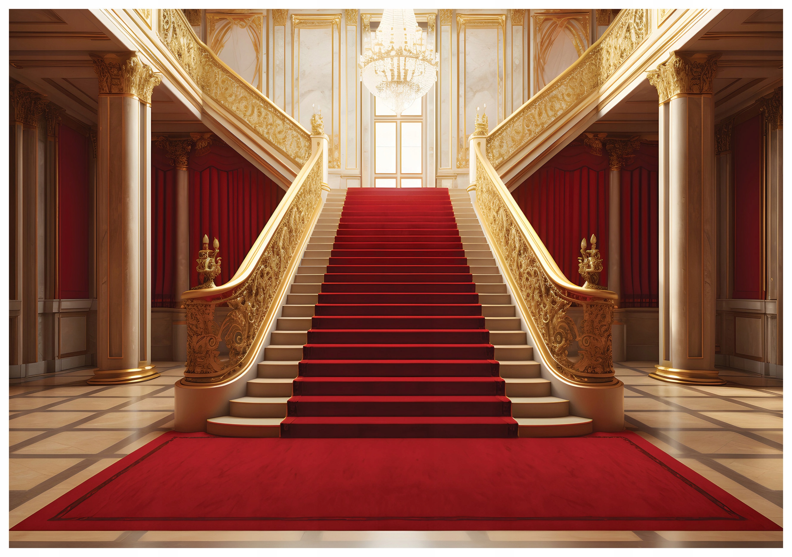 Tapeta Schody Luxus Zlato Červená Kryštál Mramor Elegancia 350x250 lepidlo