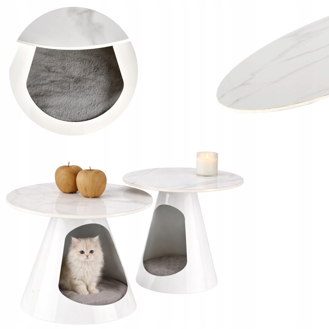 Sada 2 x Konferenčný Stolík s výklenkom pre zvieratá alebo knihy s mramorovým povrchom