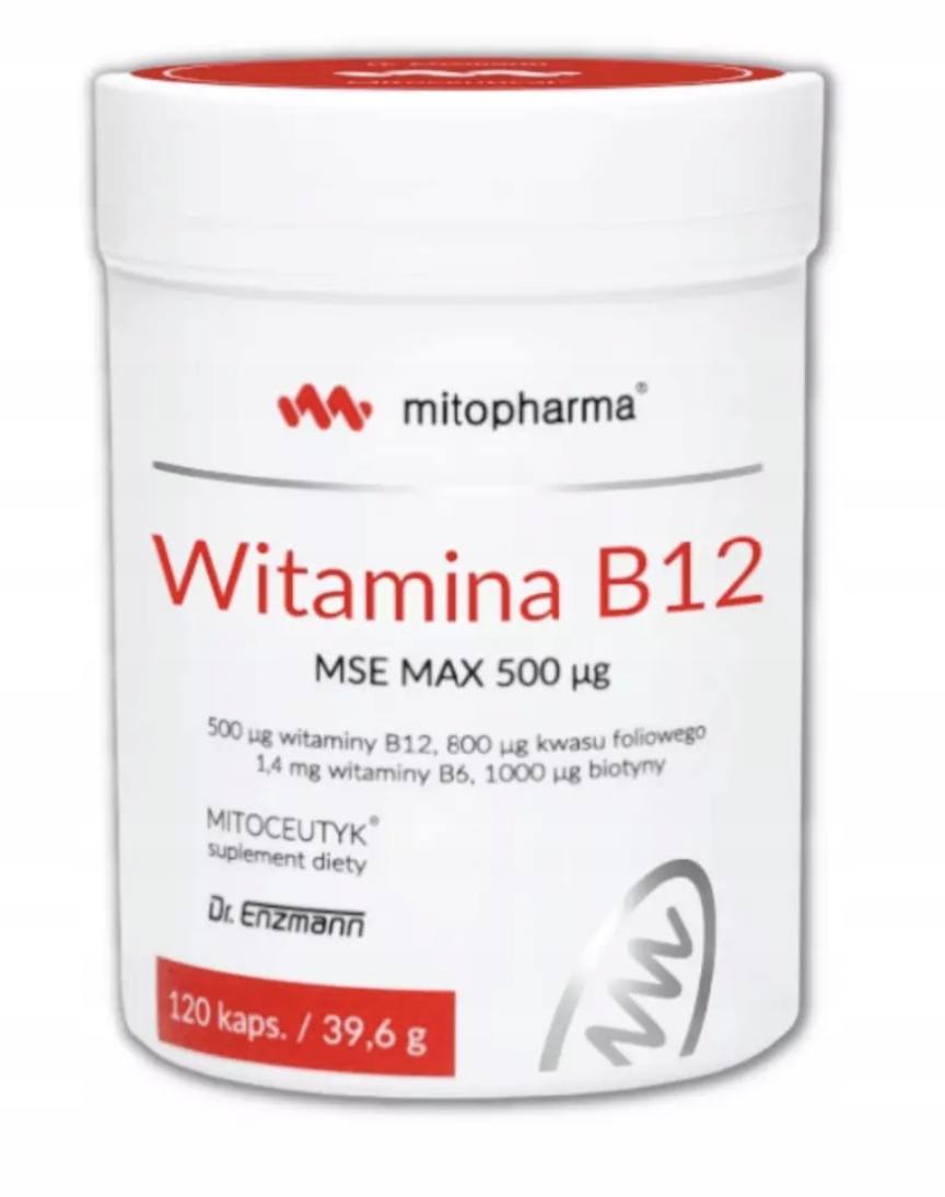 Mitopharma WITAMINA B12 MSE MAX 500ug Dr. Enzmann B12 B6 120 kaps.+ GRATIS