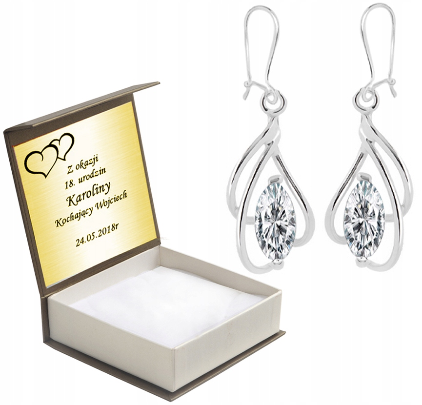 

Kolczyki Srebrne Wiszące Z Cyrkoniami + Grawer