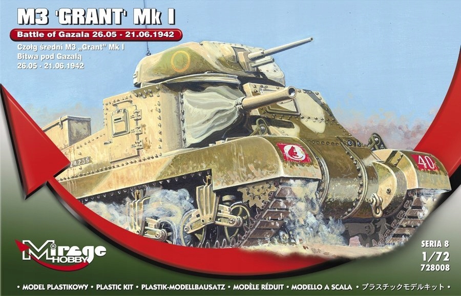 Mirage 728008 1:72 Střední tank M3 Grant Mk. I Bitva u Gazaly 1942