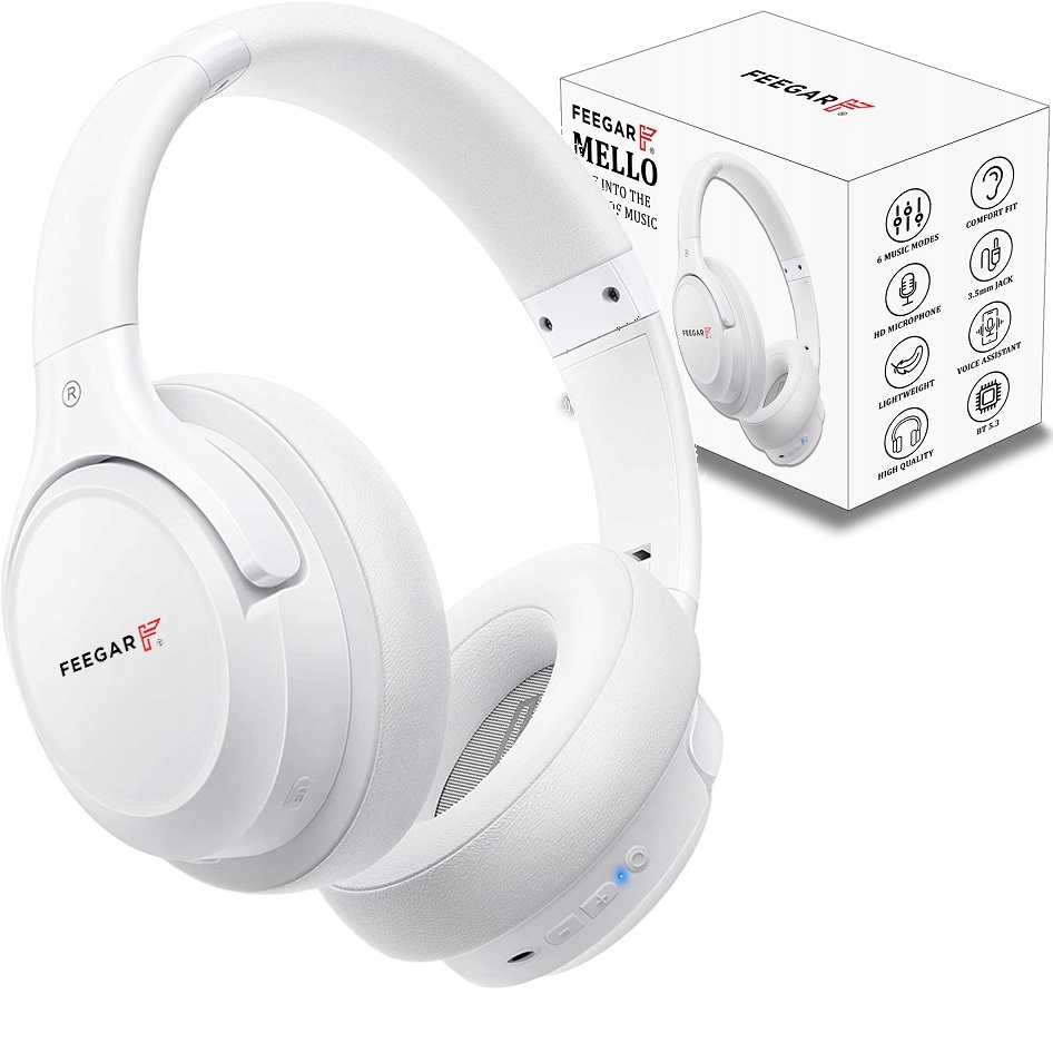 Bezdrátová sluchátka Feegar přes uši, 65H výdrž, Bluetooth 5.3, mikrofon, 6x Eq