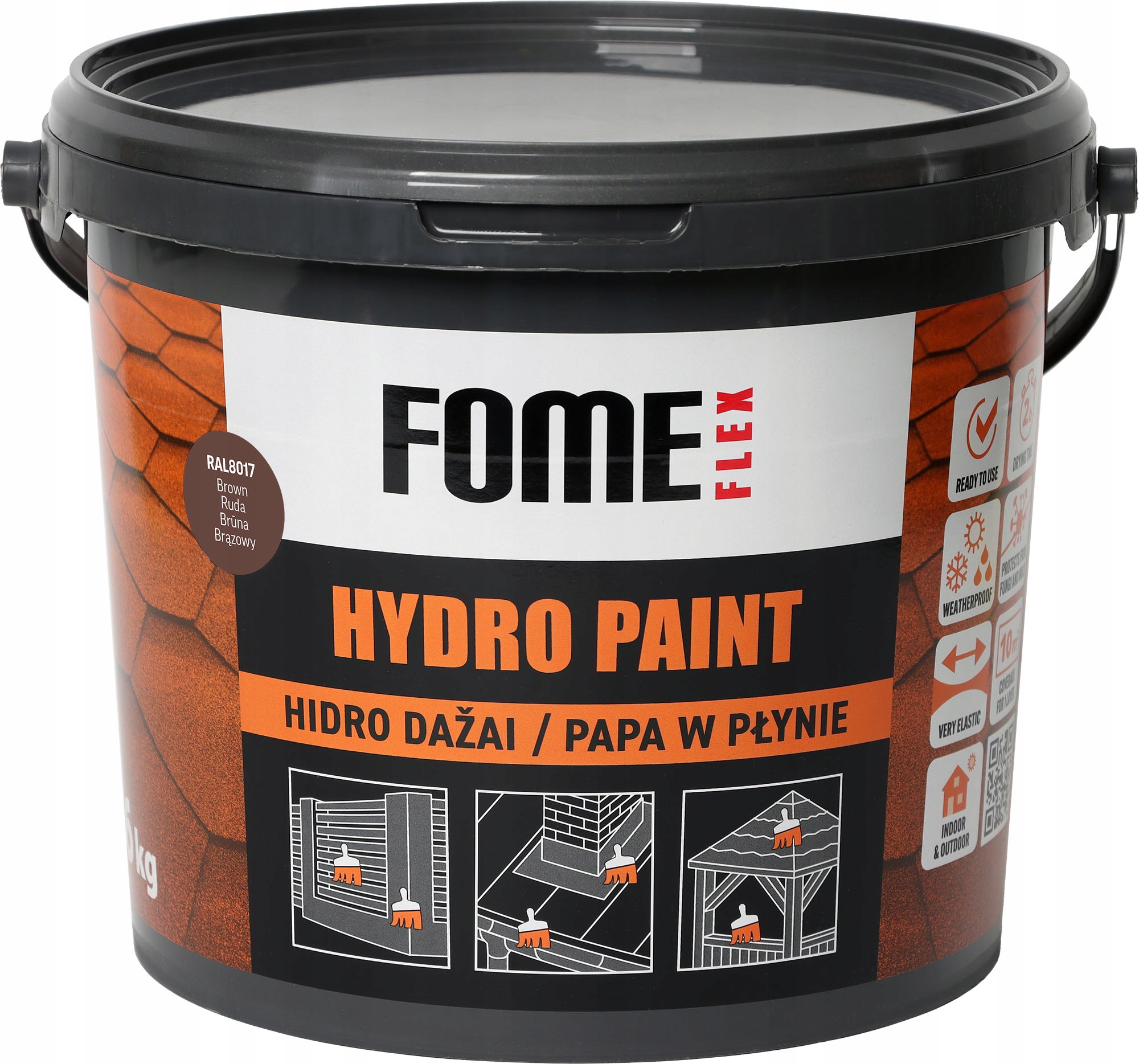 Papa w płynie wodoodporna na beton dachy płoty blachę brązowa 6kg Ral 8017