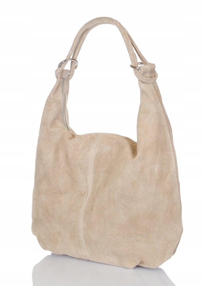 VERA PELLE Włoski mięciutki Zamszowy worek TOREBKA SKÓRZANA ZD4 Model ZD4 beż