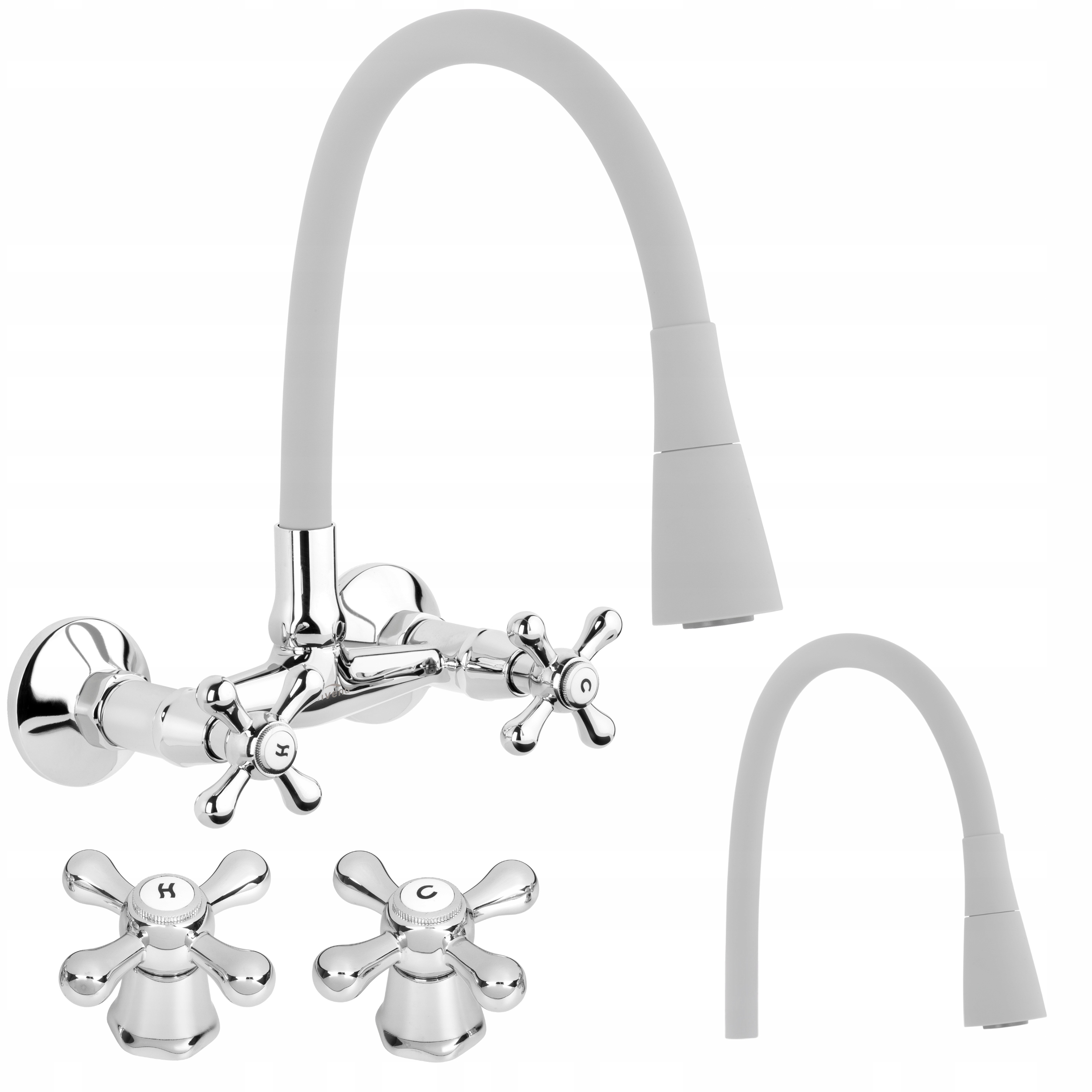 Bateria Kuchenna Kran Do Kuchni Ścienna Z Elastyczna Wylewka 2-FUNKCYJNA