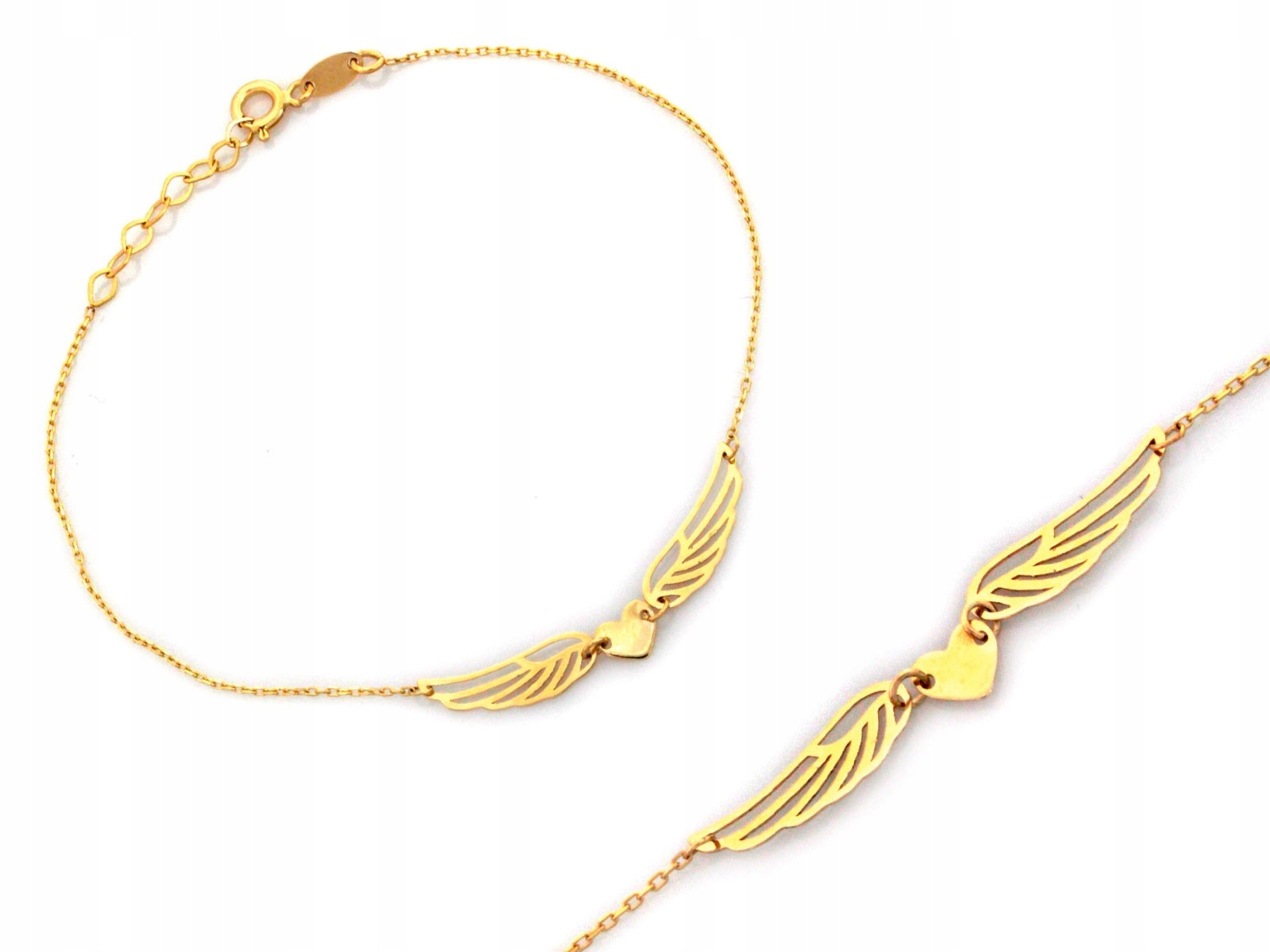 Zlatý náramek 585 Srdíčko se srdcem a celebritou 0.8g Křídla r19