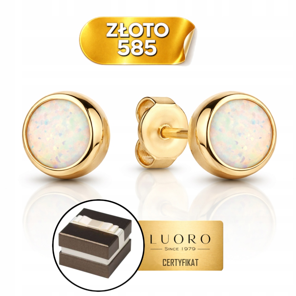 Náušnice Zlaté 585 14K S Opály 8 MM Kolečko Tužka Elegantní Dárek