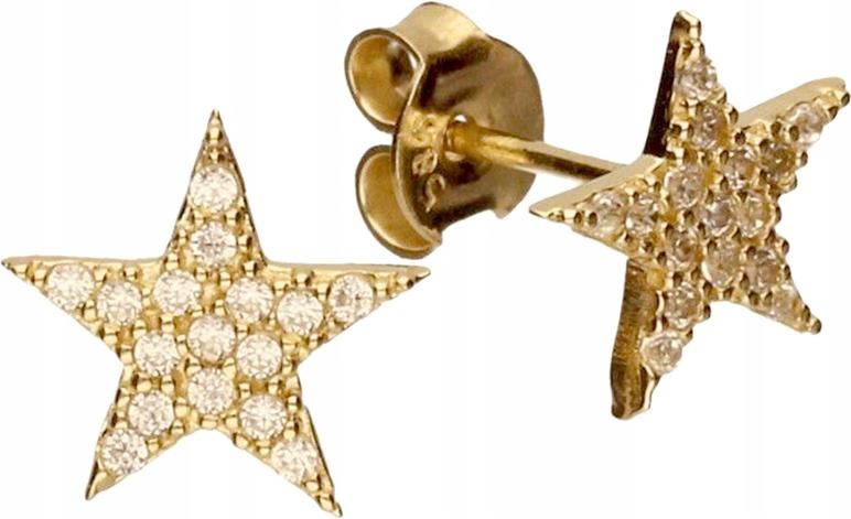 Zlaté náušnice 585 hvězdičky tyčinky se zirkony, klasický vzor jako dárek