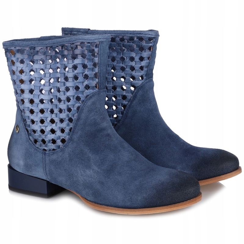 Dámské kotníkové boty ažurové jarní boty Maciejka 07364-17/00-1 Námořnická Modrá kůže VEL..36