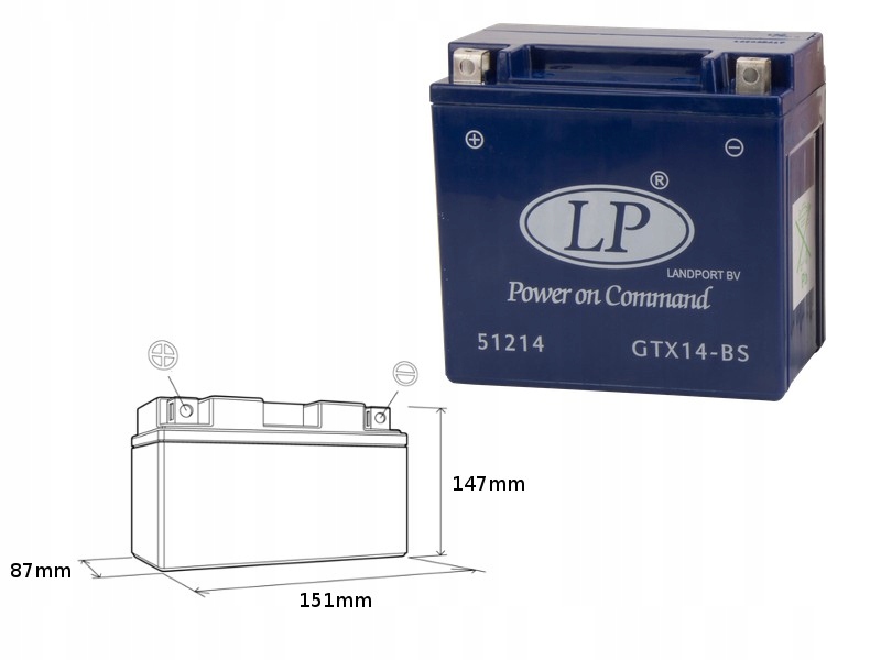 Landport Gélová Batéria GTX14-4 (mg LTX14-4) 12V 12AH 152X88X147 Bezúdržbová