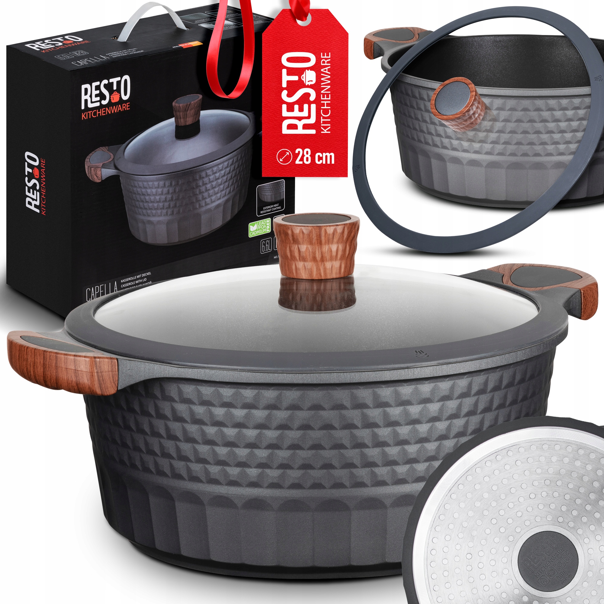 Hrniec Nádoba Resto 28CM Indukcia Aluminium 6,6L Sklenená Pokrievka