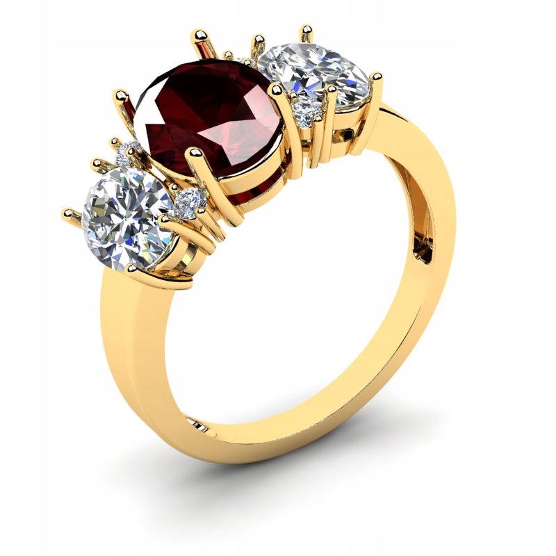 

Pierścionek Złoty Królewski Z Bordową Cyrkonią