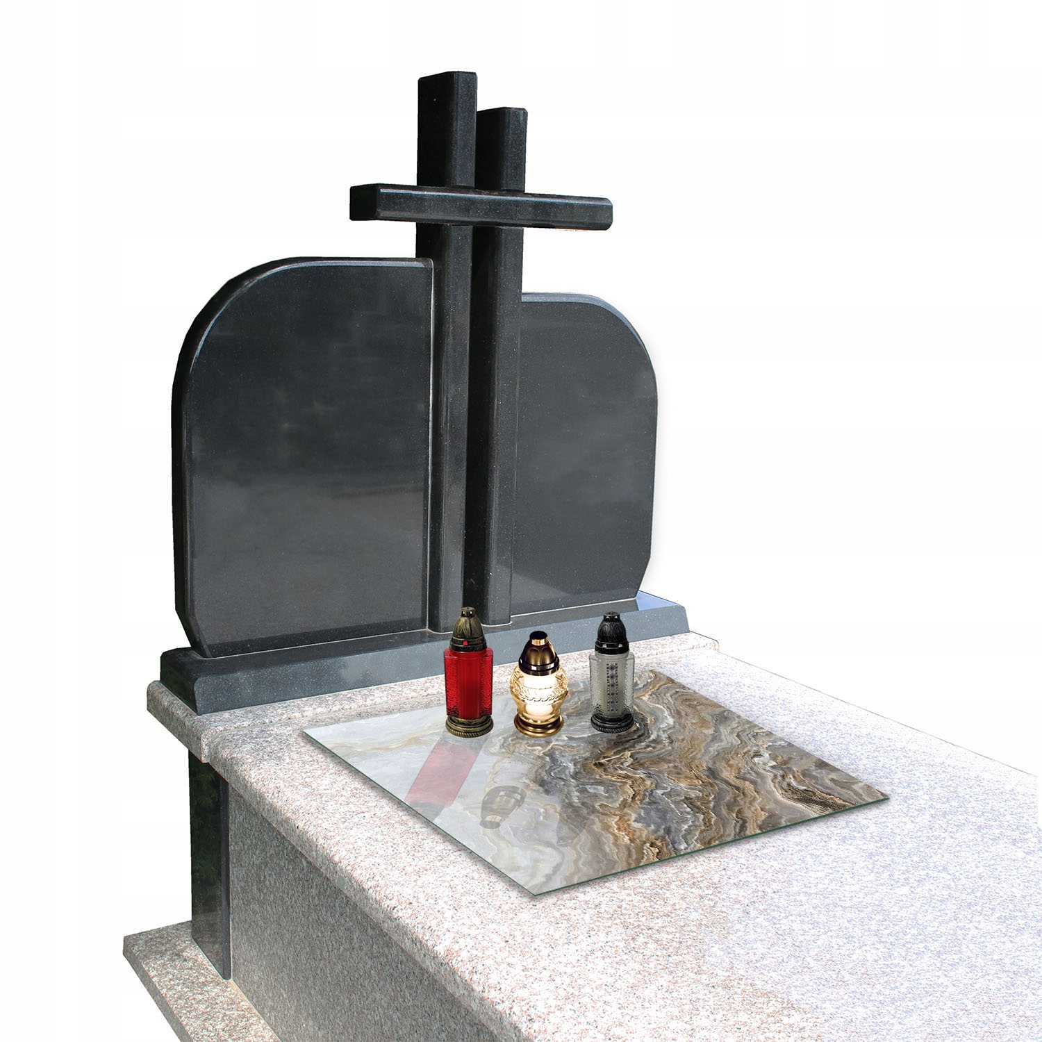 Podstawka pod ZNICZE Szyba HARTOWANA na Cmentarz wzór MARMUR 60x52cm Długość 52 cm