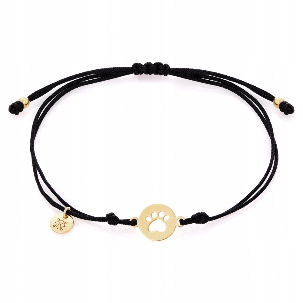 Bransoletka sznurkowa czarna pozłacana Ania Kruk złota łapa srebro 925