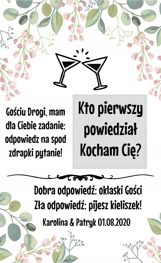 

Zdrapki Zgadnij zabawa gra Wesele śmieszne gości