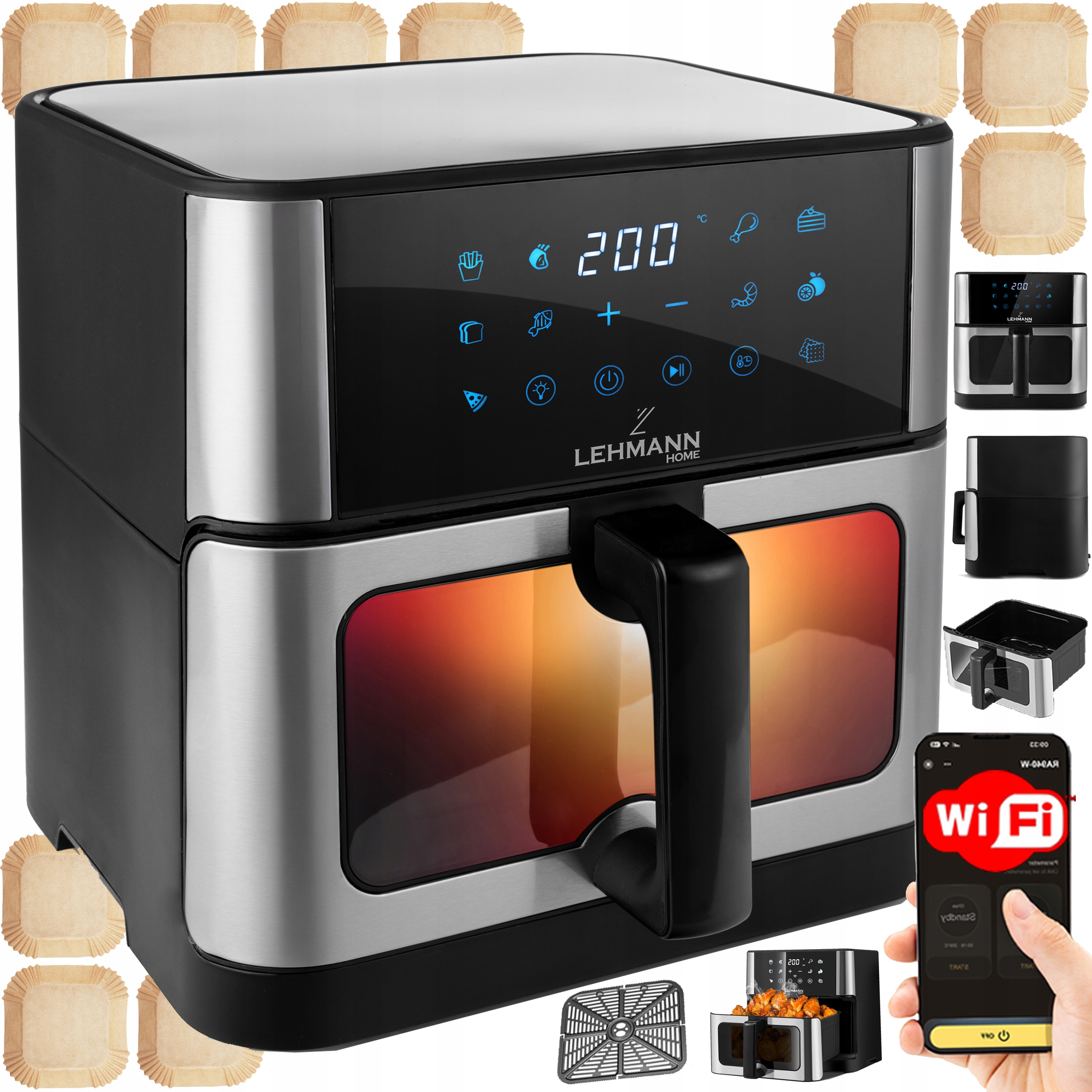Horkovzdušná Fritéza Airfryer Velká Fritéza 12 Programů 10l 1800W