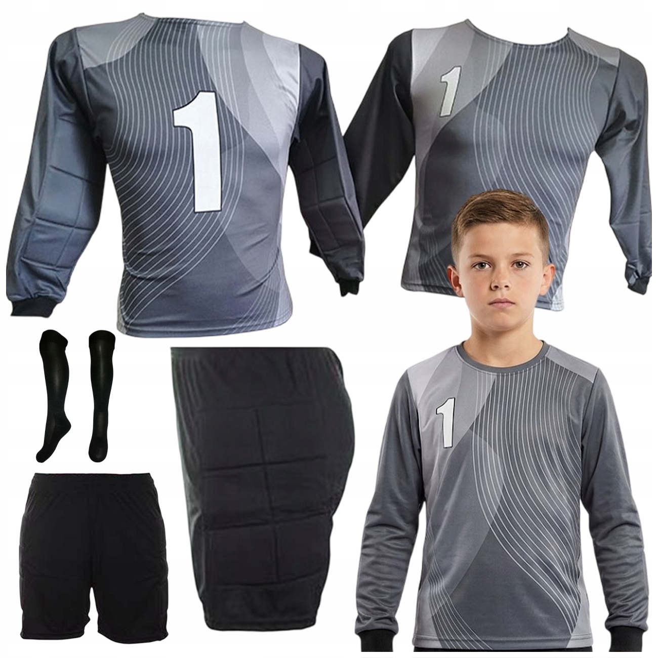 Strój Piłkarski Bramkarski Dla Dzieci Chłopca Koszulka Spodenki Getry 152