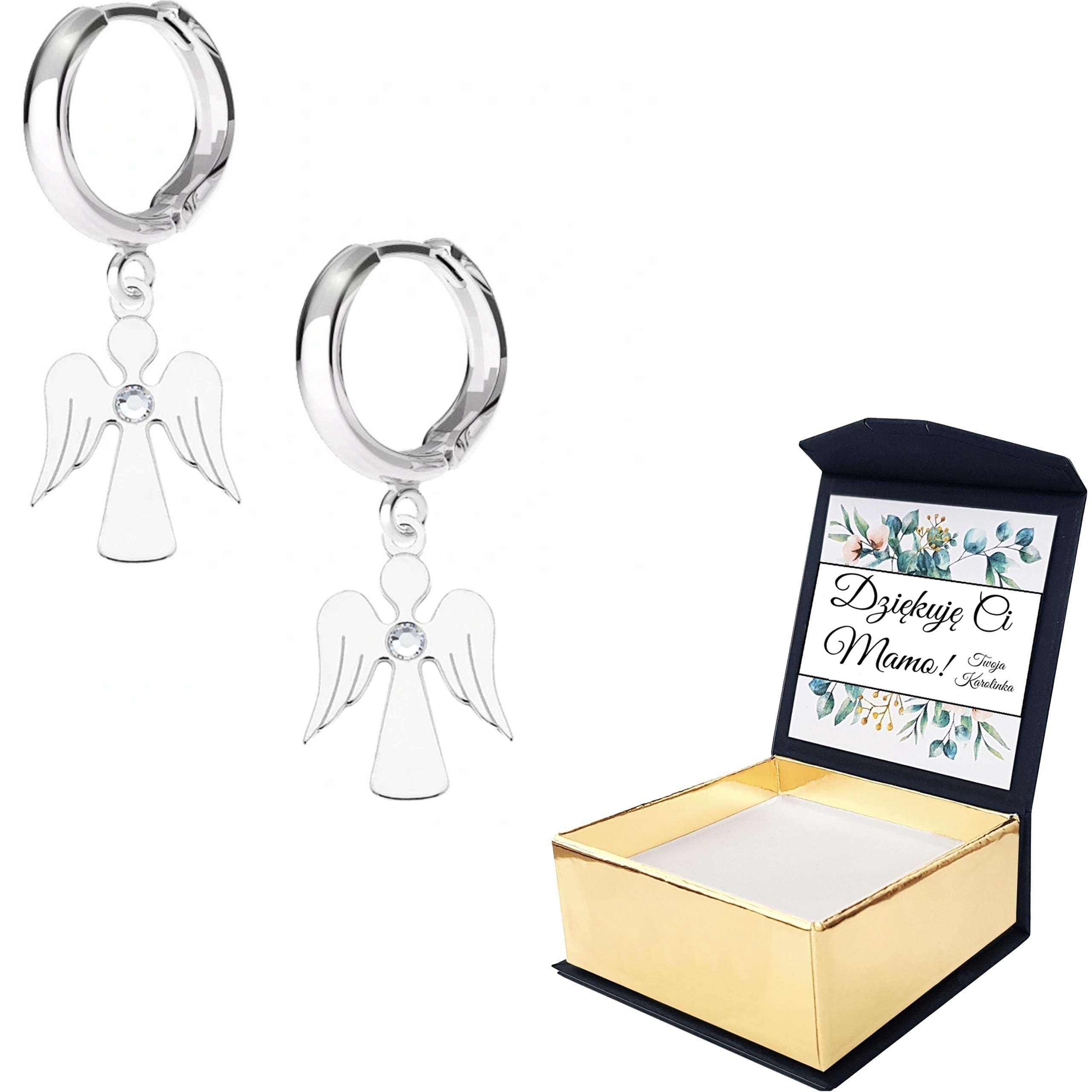 Stříbrné náušnice Andílek s Zirkon Vlastní Potisk