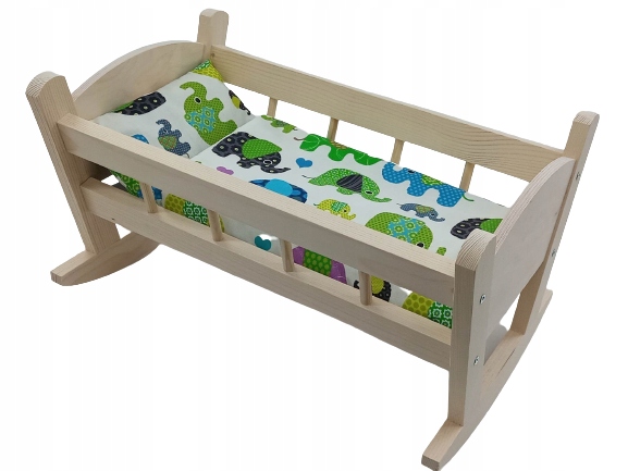 KOŁYSKA DREWNIANA dla lalek NIEMALOWANA + POŚCIEL