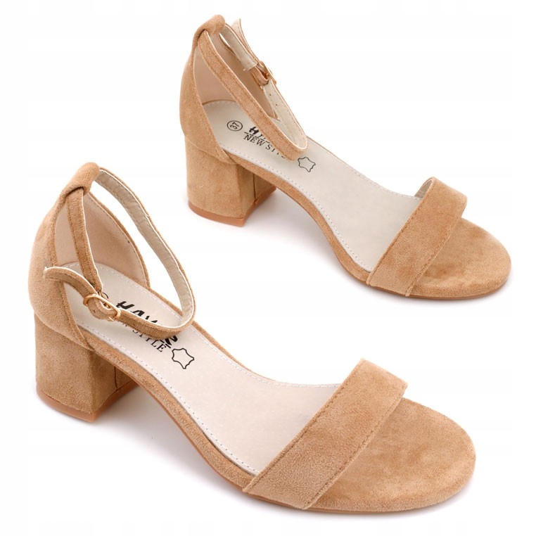 

Sandały Damskie Na obcasie Słupku camel zamszowe