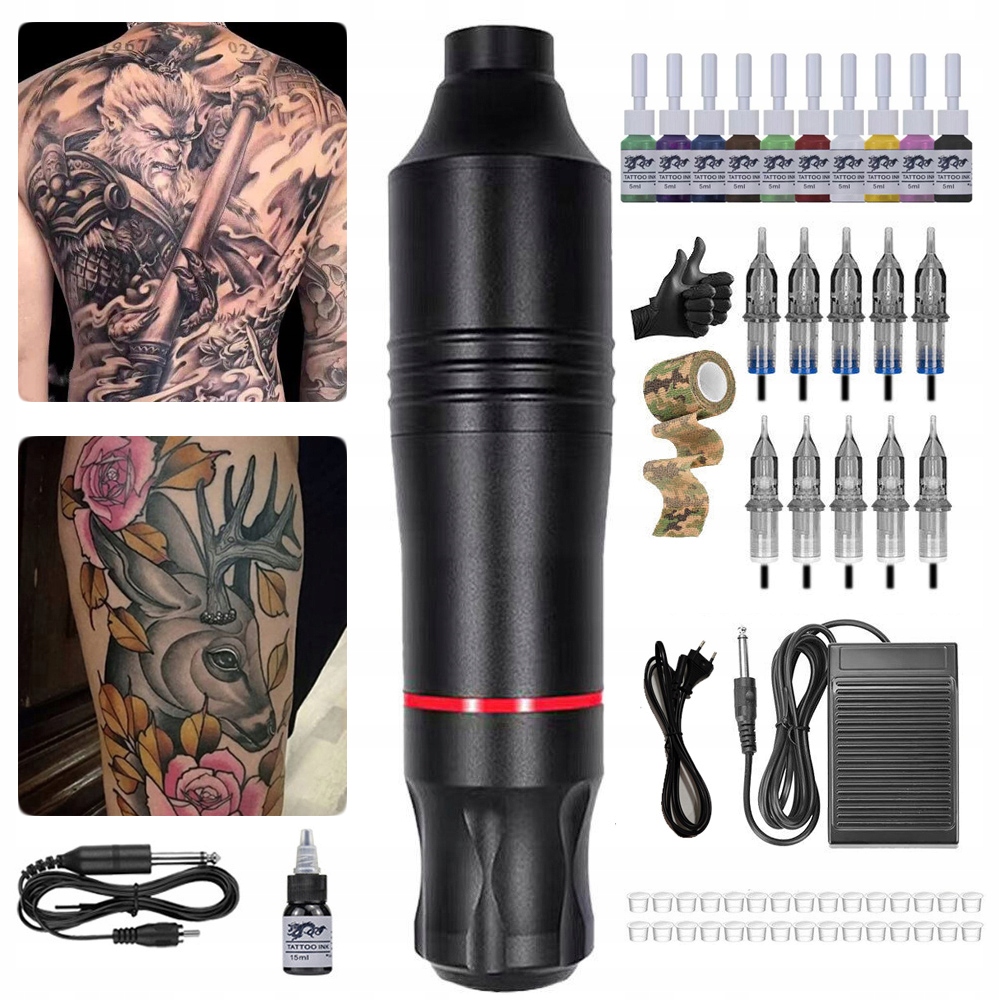 Bezdrátová Sada Na Tetování Rotační Strojek Inkousty Cartridge