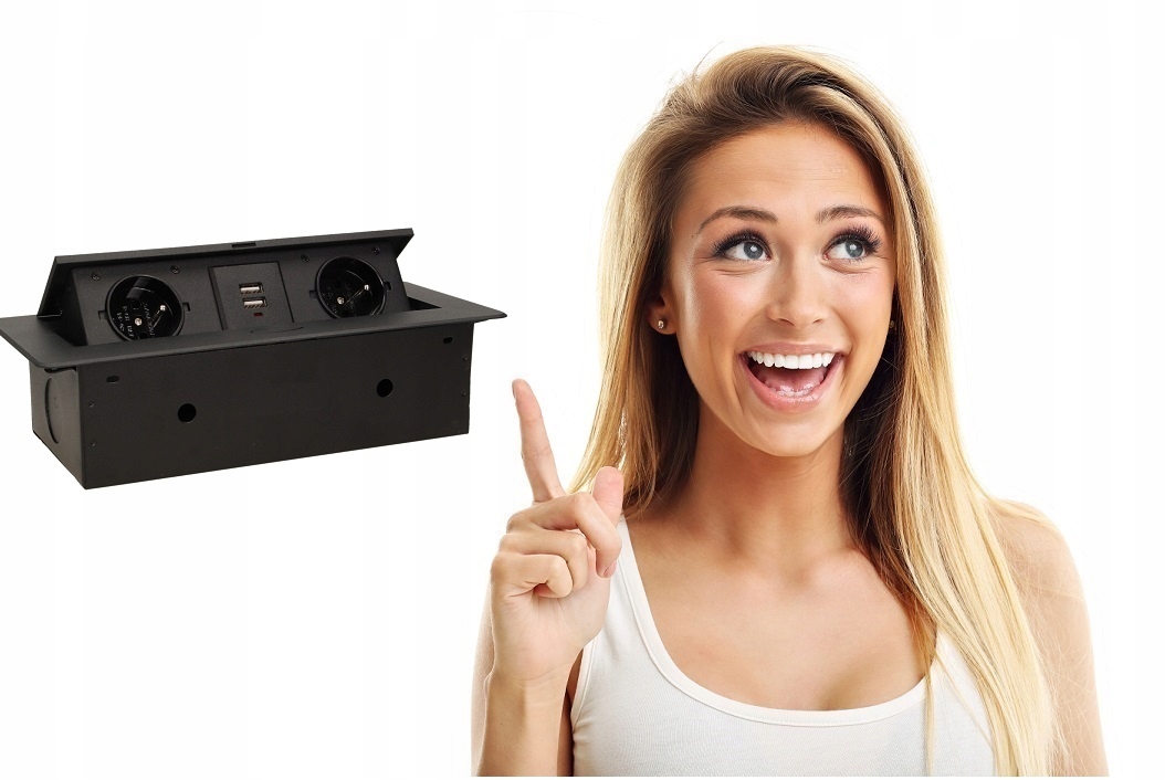 GNIAZDO WPUSZCZANE W BLAT FREZOWANE USB CZARNE