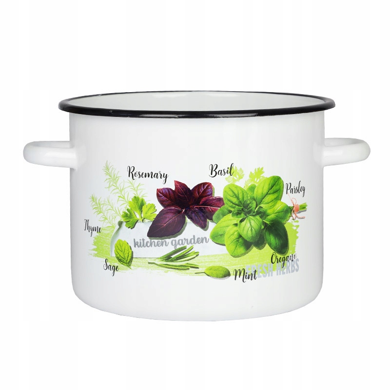 

Biały Garnek Emaliowany 5,5L Wzór Zioła 22CM