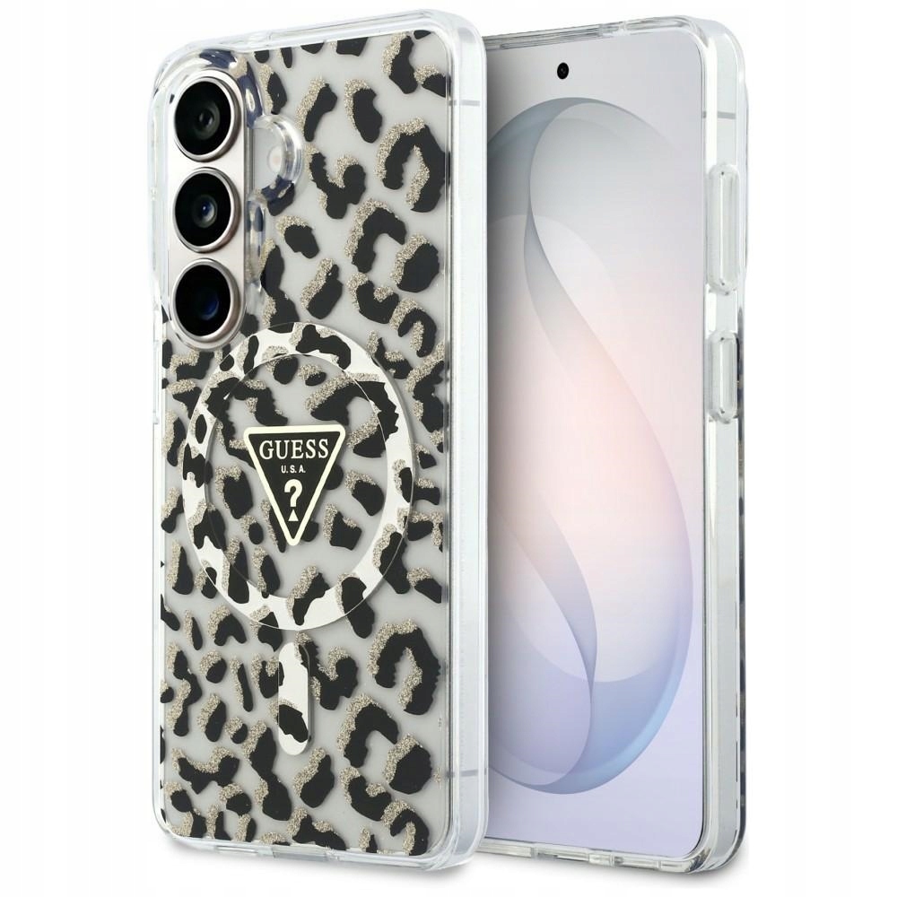 Etui Guess IML Leopard Print Triangle MagSafe na Samsung Galaxy S26 czarne