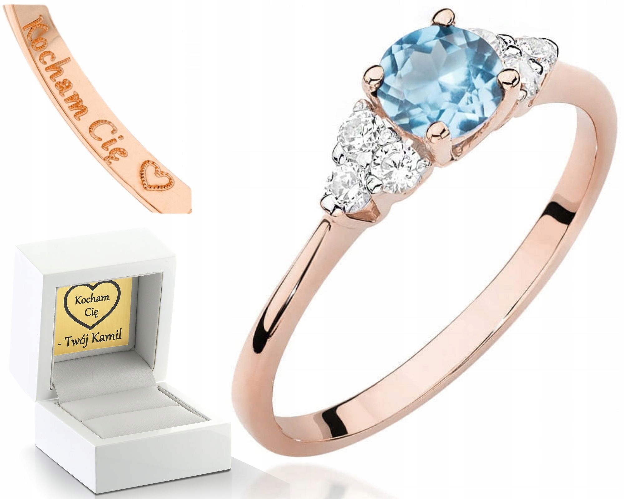 Růžové Zlato Prstýnek S Topazem A Brilianty Gravírování Bonus